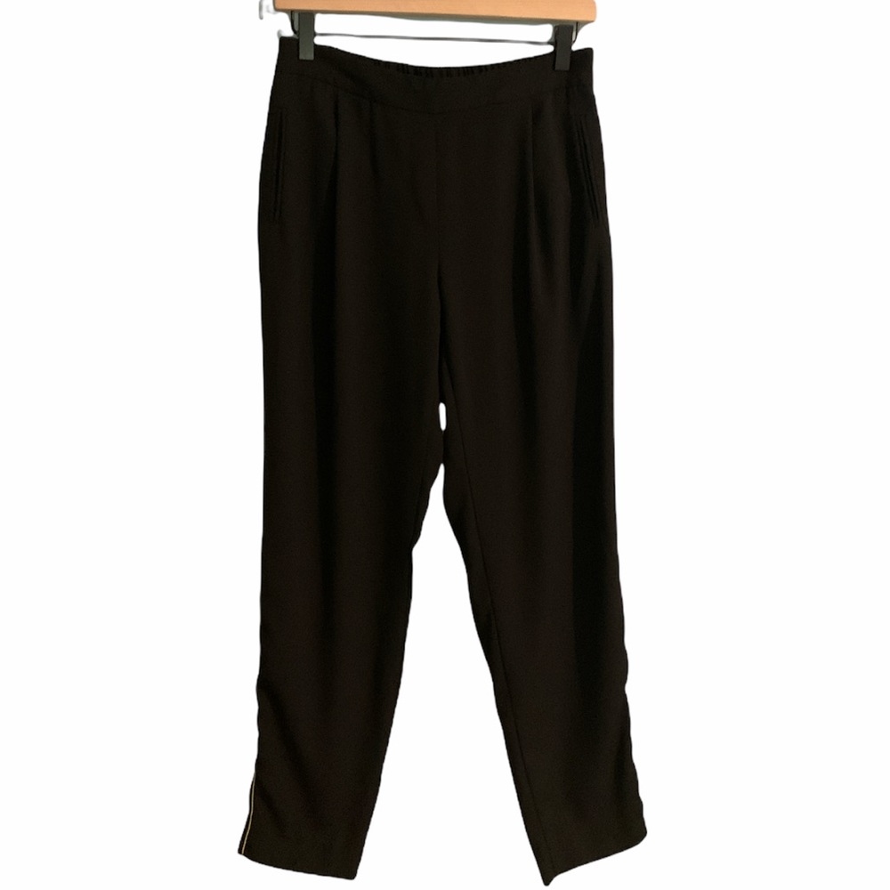 Zara Basics Black with Gold Pipping Skinny Trouser Size Medium - Picture 1 of 8
